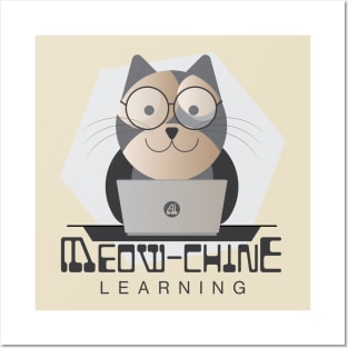 Meow-chine Learning, Brown Cat With Laptop Posters and Art